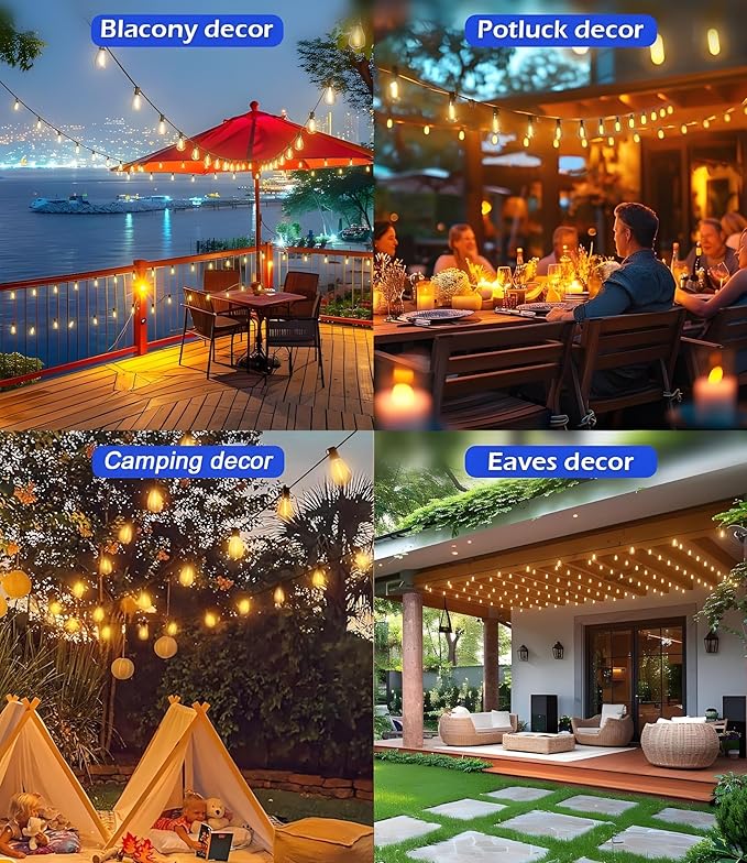 Tenmieo 100FT LED Outdoor String Lights with Remote, 35+ 1 Shatterproof Bulbs Waterproof and Dimmable Patio Lights for Porch, Garden, Backyard, Deck, Balcony, 2700K Hanging Lighting