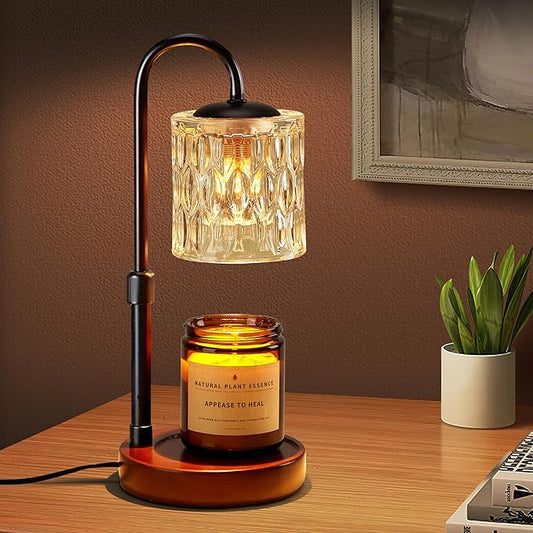 Briever Dimmable Candle Warmer Lamp with Timer, Height Adjustable Electric Candle Wax Warmer, Christmas Birthday Gifts for Women Mom, House Warming Gifts New Home Room Decor, Walnut Solid Wood Base