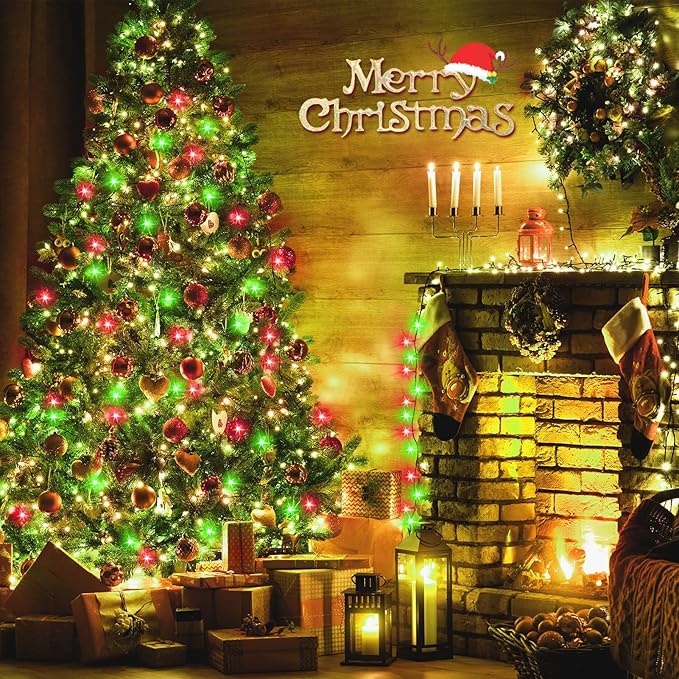 ILLUMINEW 300 Led Red Green String Lights Outdoor Waterproof Christmas Decorations, 108 Ft Fairy Lights for Bedroom, 8 Modes Plug in Christmas Lights for Outside Room Decor