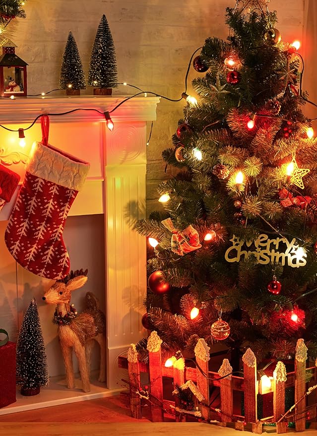 Vintage C9 LED Christmas Lights Outdoor, 100 Feet String Lights with 50 Shatterproof Bulbs, Waterproof Connectable Christmas Tree Lights for Outside Roofline Patio Xmas Decor, Red & Warm White