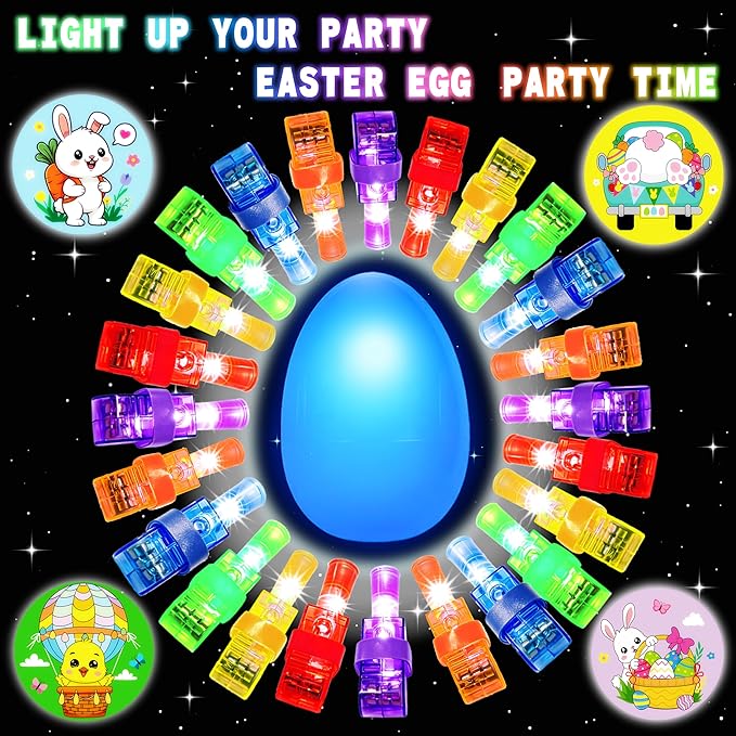 24 Pack Prefilled Easter Eggs with Animal Finger Lights, Easter Egg Stuffers for Kids, Glow in the Dark Easter Eggs, Party Favor Toy Gifts for Boy Girl, Classroom Rewards