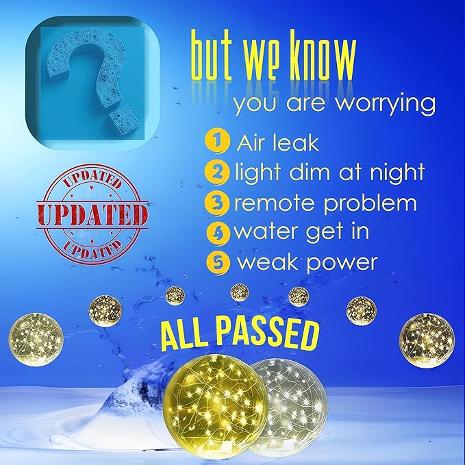 14" Solar Powered Inflatable Floating Pool Lights - Waterproof Warm White Glow, 2 Pack Pool Party Decor for Nighttime Pond/Patio Ambience