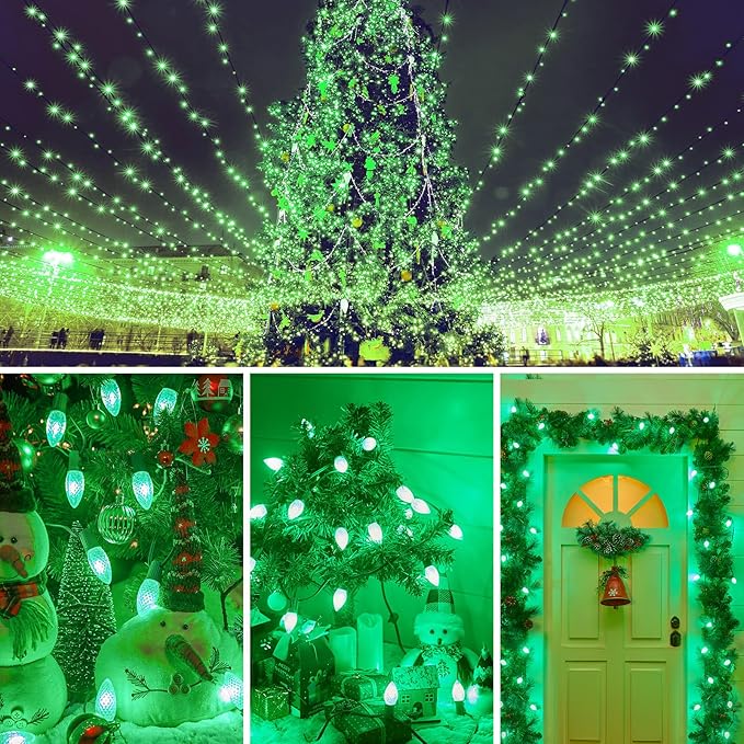 Minetom 25 Pack C7 LED Christmas Lights Bulbs, Shatterproof Replacement for String Lights, E12 Candelabra Base, Commercial Grade Dimmable Holiday Bulbs, Green
