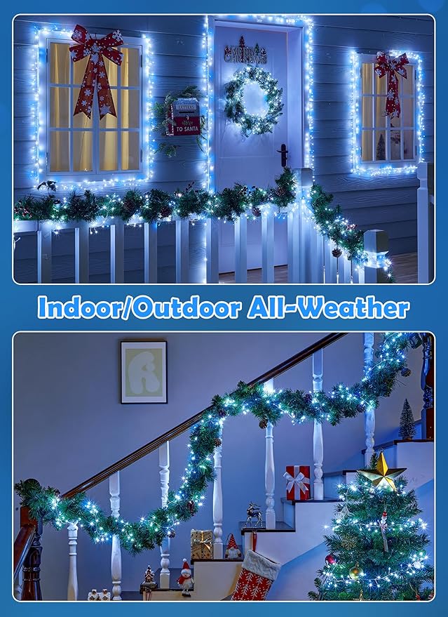 Indoor/Outdoor Waterproof Fairy Lights,200LED Copper Wire String Lights with Twinkle Mode, IP65 Rated for Garden, Patio, Party Decor (Blue White, Plug in)