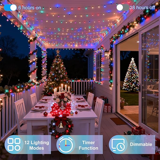 470FT 1500LED Christmas Lights, 12 Modes Multicolor Outdoor String Lights with Timer & Dimmable, Waterproof Green Wire Christmas String Lights for Indoor Tree Xmas Patio Fence Wedding Party Decor