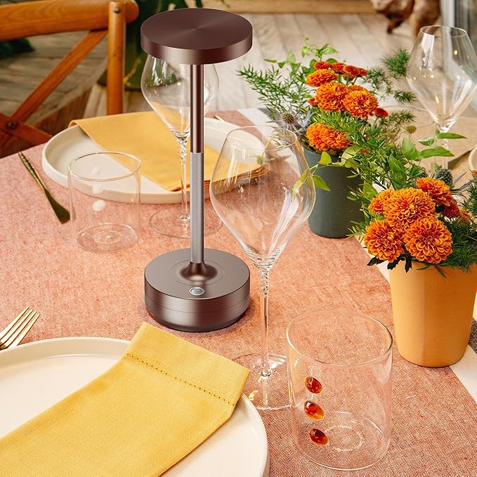 SAKRINGT Rechargeable Cordless Table Lamp - Battery Operated LED Portable Table Light with 3 Color Stepless Dimming, Memory Function - IP54 Waterproof for Outdoor, Restaurant, Patio, Camping