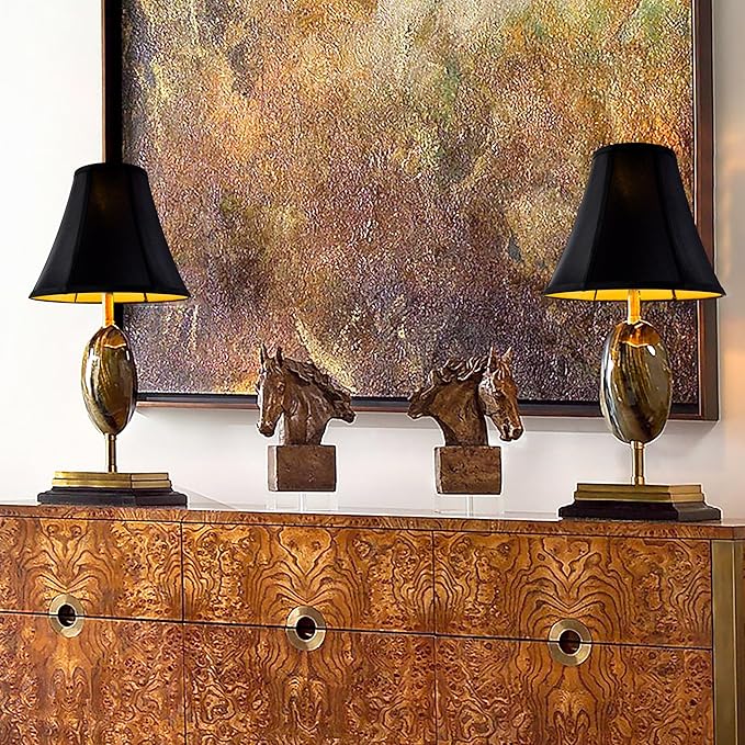 GO&SO Black Bell Lamp Shades Set of 2 Medium Lamp Shade 6" Top x 13" Bottom x 9.8" High(Spider) Traditional Lamp Shade for Table Lamp & Floor Lamp - Side Ribbing Hand Crafted Lampshade Replacement