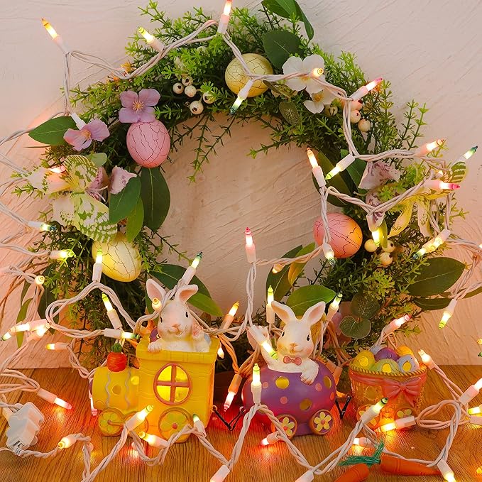 WATERGLIDE 2 Pack Easter String Lights, Christmas Lights, 50 Count White Wire Mini Pastel Fairy Lights, 120V UL Certified for Patio Wreath Garland Garden Outdoor Indoor Decoration, Multicolor