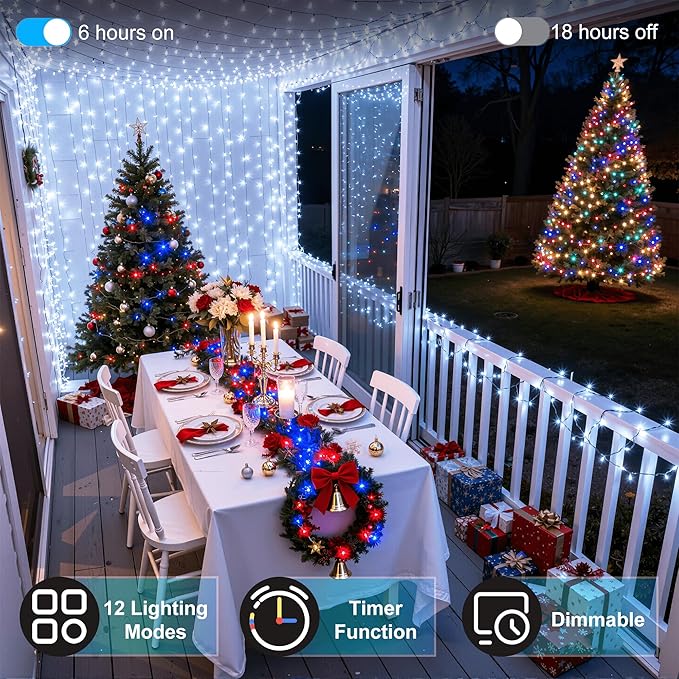 240FT 750LED Christmas Lights,12 Modes Cool White Outdoor String Lights with Timer & Dimmable, Waterproof Green Wire Christmas String Lights for Indoor Tree Xmas Patio Fence Wedding Party Decor