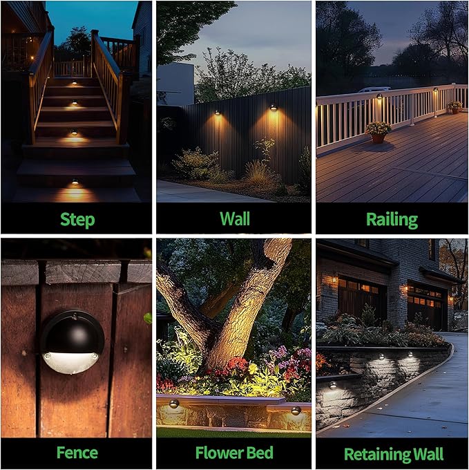 LED Deck Lights - Outdoor Landscape 12V Waterproof Lighting, Low Voltage Step Lights, Warm White & Cool White Adjustable, Wired Die-Cast Aluminum for Wall Handrail Yard 8 Pack