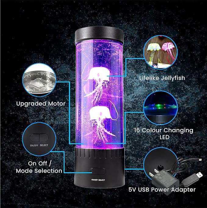 Brewish Jellyfish Lamp (Upgraded Motor 2025),16 Color Changing Mood Lamps, 4 Modes Aquarium Night Light, Artificial Fish Tank with Moving Fish, Sensory Room LED Lights for Autism, ADHD, Excellent Gift