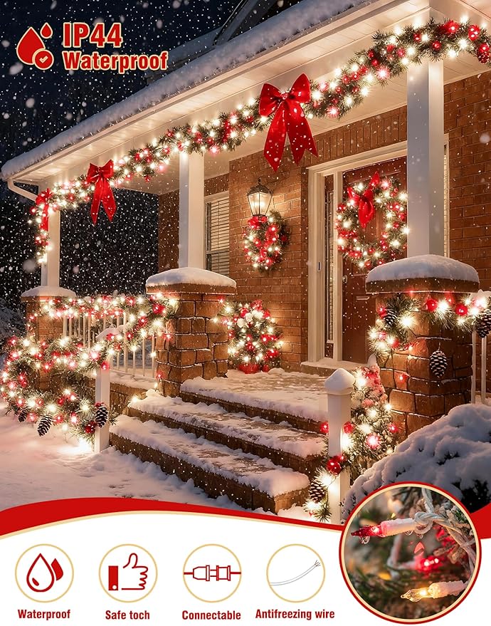 Hopolon Red and Clear Christmas Lights, 2 Pack 13 FT 50 Count Mini String Light Set, White Wire Incandescent Fairy Lights Plug in Connectable for Indoor Outdoor Wedding Birthday Valentine’s Day Decor