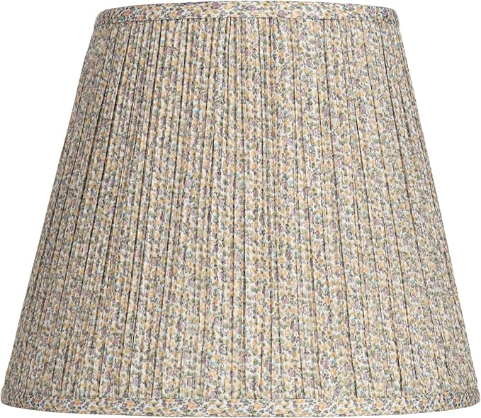 Hardback Shirred Empire Cottage Core Lamp Shade Yellow Floral Medium 8" Top x 13" Bottom x 11" Slant x 10.75" High Spider with Replacement Harp and Finial Fitting - Springcrest