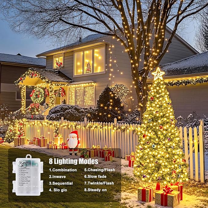 Upgraded 2Pack Total 140Ft 400 LED Fairy Lights Battery Operated with Remote & Timer, Waterproof Christmas String Lights Outdoor Indoor, Battery Twinkle Lights for Bedroom, Xmas, Parties, Tree, Decor
