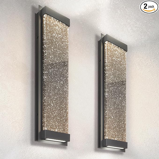 ASD LED 24" Bubble Glass Wall Light Fixture, Outdoor & Indoor Seeded Sconce | 3CCT, Waterproof, Dimmable, Up-Down Glow, ETL Listed | 22W 530LM 3000-5000K 100-277V | Porch Lighting | Black, 2 Pack