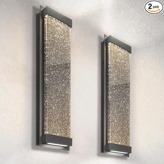 ASD LED 24" Bubble Glass Wall Light Fixture, Outdoor & Indoor Seeded Sconce | 3CCT, Waterproof, Dimmable, Up-Down Glow, ETL Listed | 22W 530LM 3000-5000K 100-277V | Porch Lighting | Black, 2 Pack