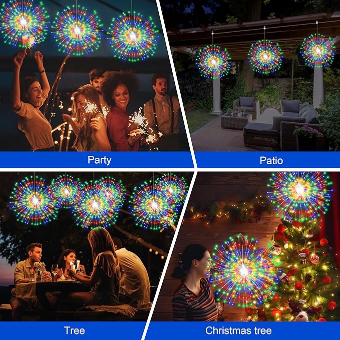 Solar Firework Lights Outdoor, 5 Pack 1000LED Solar Starburst Lights with Remote, 8 Modes Dimmable Waterproof Hanging Fairy Lights for Garden, Patio, Holiday Christmas Decor (Multicolor)