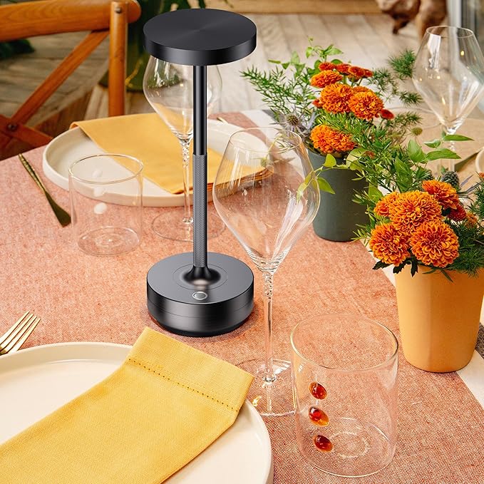 SAKRINGT Rechargeable Cordless Table Lamp - Battery Operated LED Portable Table Light with 3 Color Stepless Dimming, Memory Function - IP54 Waterproof for Outdoor, Restaurant, Patio, Camping