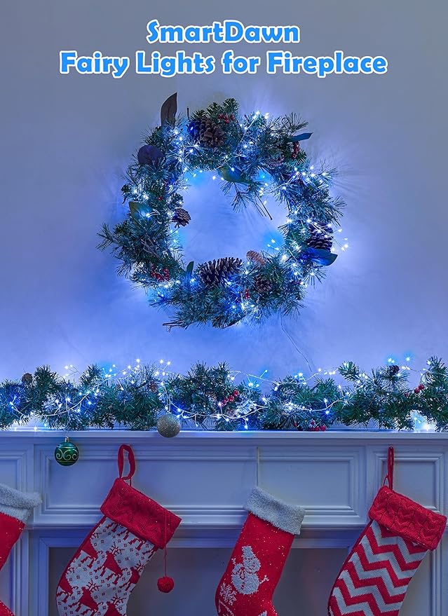 Fairy Lights Plug in, 10ft 200LED Cluster String Lights - Twinkle Copper Wire Christmas Tree Lights Waterproof for Bedroom Decor, Indoor/Outdoor Party, Patio, Garden，Blue White，2pack