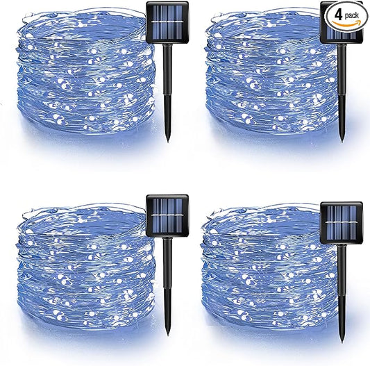 TW SHINE White Solar String Lights Outdoor, Total 160 FT 480 LED Solar Powered Waterproof Fairy Lights 8 Modes Copper Wire Lights for Christmas Party Tree Wedding Yard Decorations, 4 Pack