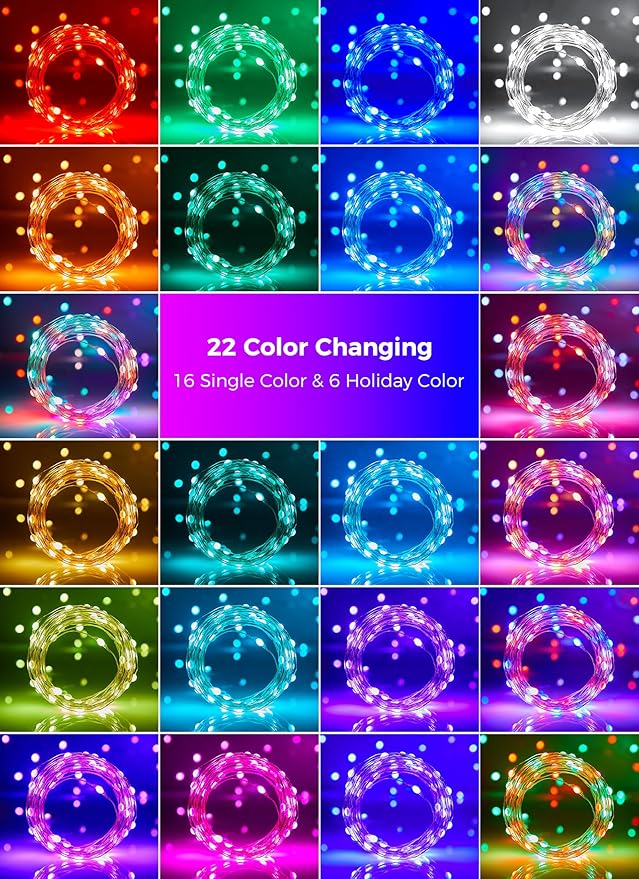 Color Changing Fairy Lights Plug in - 22 Colors 33 FT 100 LED String Lights with Remote, Fairy Lights Indoor with 12 Lighting Modes, Multicolor Christmas Lights for Bedroom Classroom Halloween