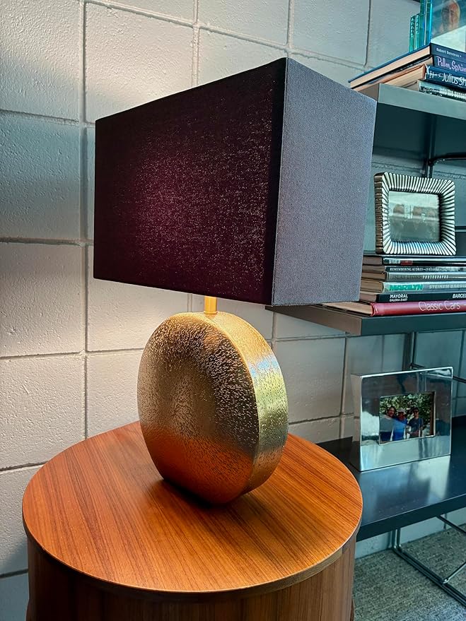 Cruiser’s Caché 19" Modern Metal Table Lamp, Antique Gold Finish with Handloomed Dark Khaki Rectangular Lampshade