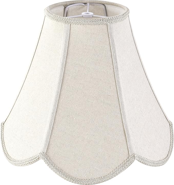 GO&SO Beige Gray Burlap Fabric (Petal Edge Braid) Scalloped Lamp Shade,6"Top x 13"Bottom x 10.6"Vertical Height (Spider) Replacement Lamp Shades for Table Lamps,Floor Lamp Cover,Easy Assembly,1 Pcs