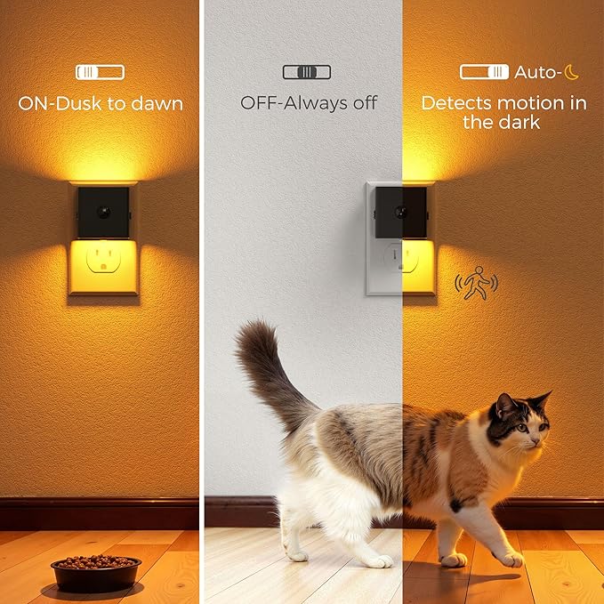 L LOHAS LED Motion Sensor Night Light, [4-Pack] Motion Activated Night Light, Motion Sensor and Dusk to Dawn Sensor, Brightness Adjustable,Amber Nightlight for Bathroom Hallway Kitchen