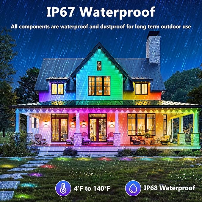 LETIANPAI 500FT Permanent Outdoor Lights,RGB Eaves Lights with App Control Remote,DIY Scene Modes IP67 Waterproof Outdoors Under Eave Lighting,Outdoor Light for Garden Decor