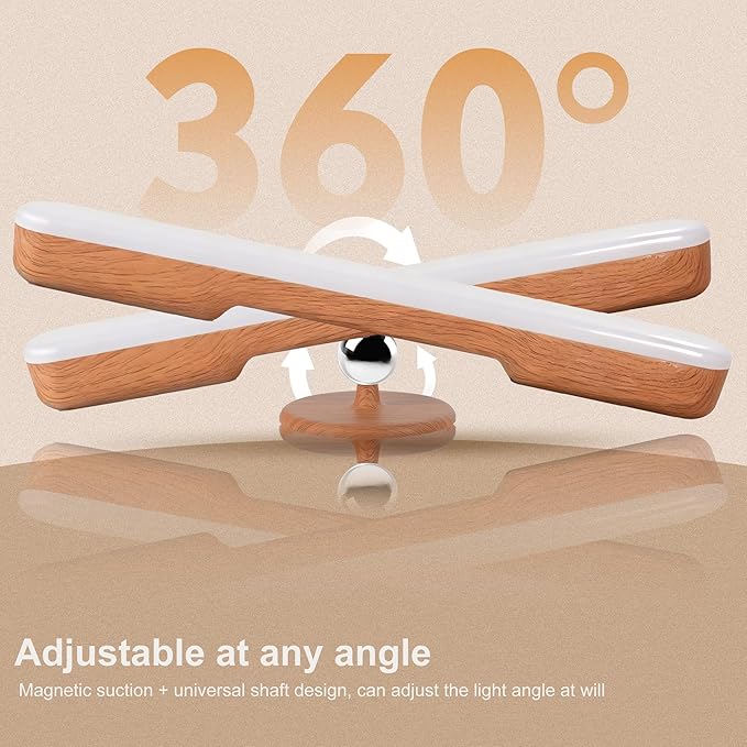 Vanity Light for Mirror with 4000mAh Rechargeable Battery, Touch Control Dimmable Makeup Light with 3 Color Modes, Magnetic 360° Adjustable LED Bathroom Mirror Light, Light Wood