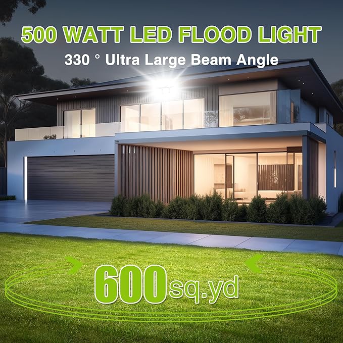 STASUN 2 Pack LED Flood Lights Outdoor, Max Series 500W 50000lm 6000K Daylight IP66 Waterproof, Commercial Parking Lot Lights, 3 Heads for Yard Street Stadium Outdoor Area Floodlight Security Light