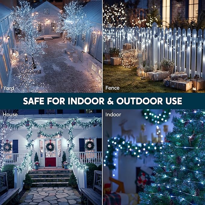 Joiedomi 1200 LED Christmas String Lights Outdoor,394 FT Cool White Fairy Light with Remote 8 Modes Timer, Plug in PVC Clear Wire Lighting Decor with Reel for Indoor Dorm Classroom Bedroom Holiday