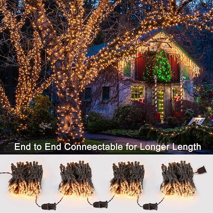 ODEETRONIC Steady & Blink Clear Lights, 21.63ft 100 Count Incandescent Christmas Lights, UL Certified Connectable Tree Light Warm White, 2 Mode Mini Light for Indoor Outdoor Xmas Party, Brown Wire