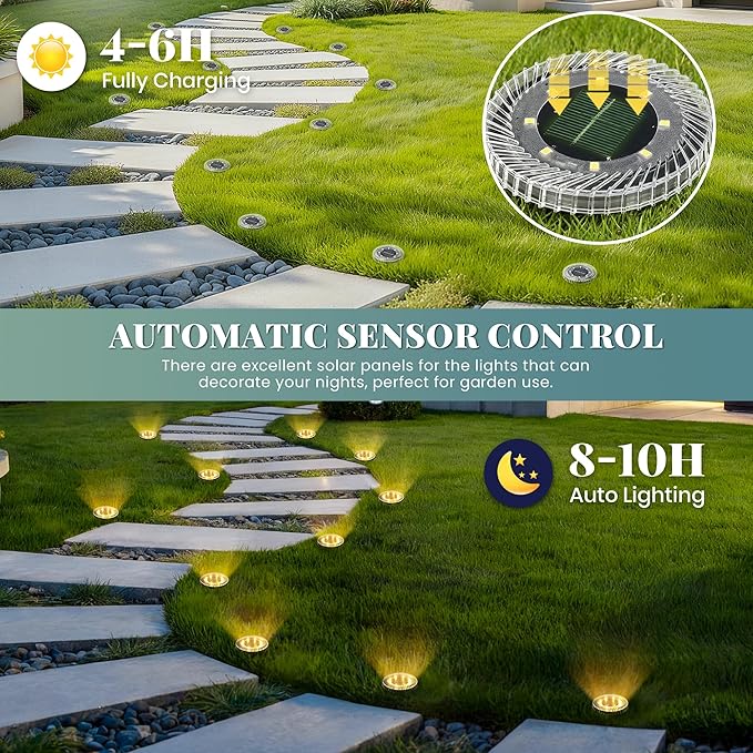 16 Pack Small Solar Ground Lights, Pathway Lights Waterproof, Outdoor Solar Light for Garden, Driveway, Walkway, Backyard (Warm White)
