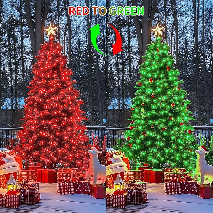 JMEXSUSS 200 LED Christmas Lights Outdoor, 66ft Red and Green String Lights with Remote, Connectable Waterproof Color Changing Christmas Lights for Party Yard Halloween Xmas Decor
