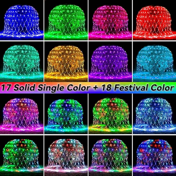 LitHome 10.5 x 10.5FT Christmas Net Lights Outdoor, 35 Colors Changing 288 LED Christmas Net Lights with Remote Connectable, 9 Modes RGB Mesh Light Plug in for Bushes, Garden, Gazebo, Holiday Decor