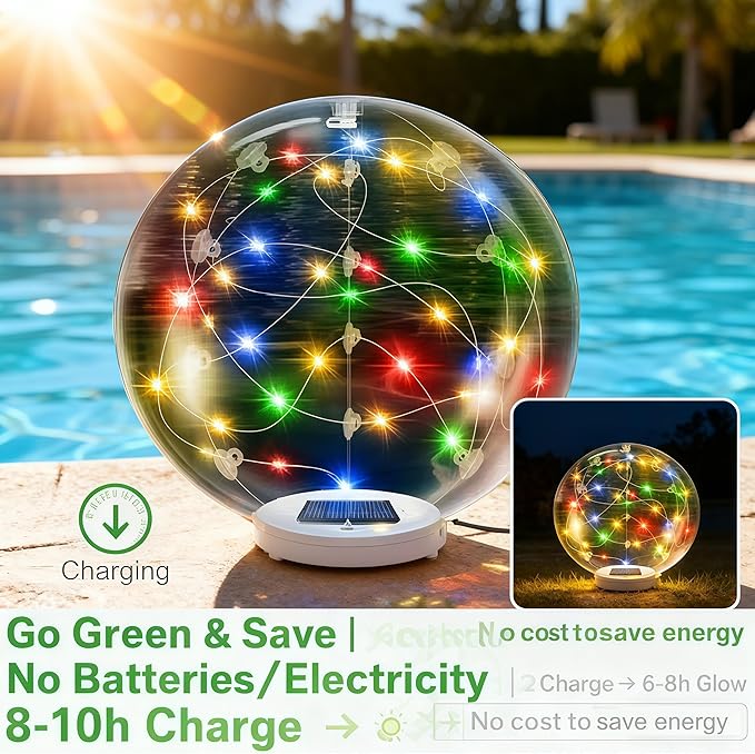 Floating Pool Lights Solar Powered - 14" Inflatable Waterproof Floating Pool Balls Light That Float for Party, Outdoor Pond/Patio Decorations (RGB, 8 Pack)