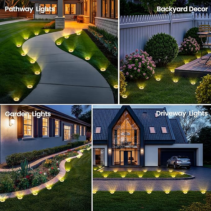 16 Pack Small Solar Ground Lights, Pathway Lights Waterproof, Outdoor Solar Light for Garden, Driveway, Walkway, Backyard (Warm White)