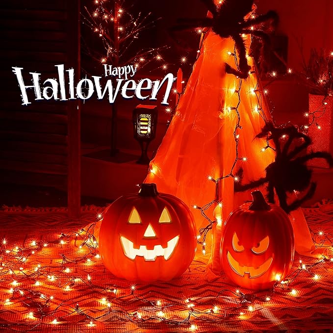 Hopolon Orange Halloween Lights, 2PACK 13ft 50 Orange Lights String,120V UL Certified String Light, Plug in Green Wire Fall Light Waterproof for Spooky Thanksgiving Party Decor(2pcs)