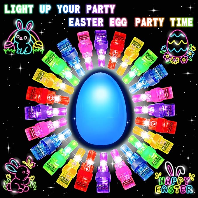 24 Pack Easter Party Favors for Kids, Easter Finger Lights Easter Basket Stuffers for Kid, Easter Egg Hunt Filling Treats Easter Basket Stuffers for Toddler Teens Boys Girls