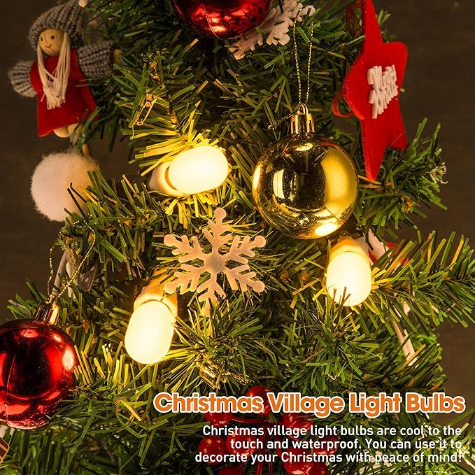 Leelosp 1 Pc Christmas Village Lights, 3 Base C7 String Bulbs Christmas Village Light Cord with ON/Off Switch Spare Fuse, 9.8ft Blow Mold Light Kit for Xmas Mini House, Ceramic Crafts Decor