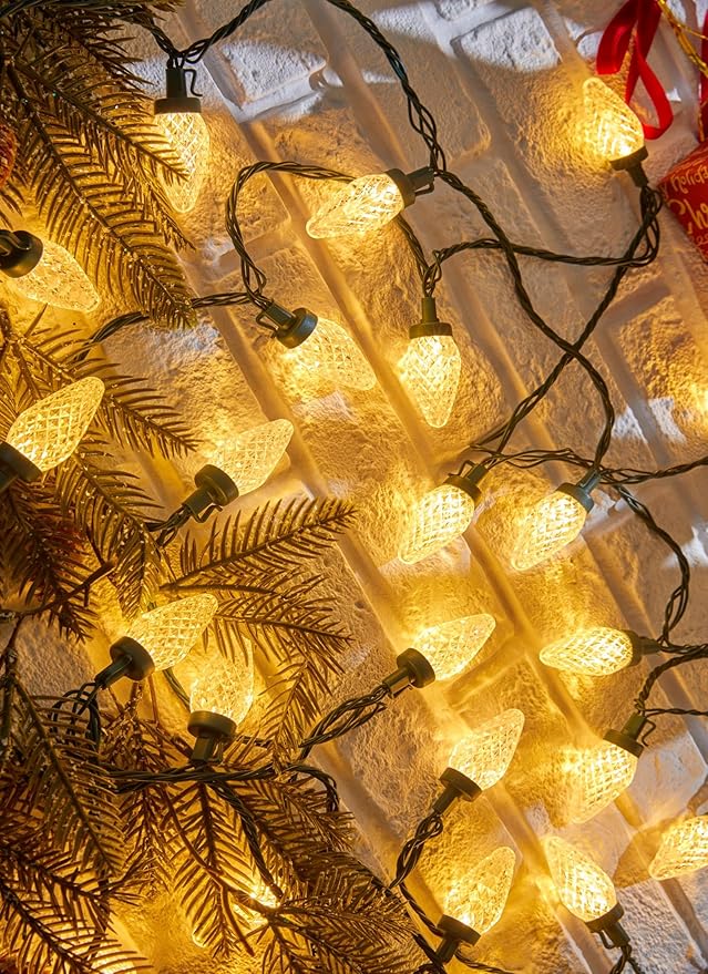Brightown C9 Christmas Lights Outdoor, 114FT 150 LED Warm White String Lights with Timer, 8 Modes, Plug-in UL Listed Waterproof Connectable Christmas Tree Lights for House, Roof, Garden, Patio Decor