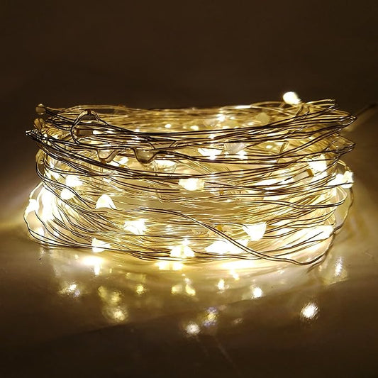 Hometown Evolution, Inc. Warm White Battery Operated Fairy Lights - 33 Foot 100 Warm White LED Fairy Lights on Silver Wire - Waterproof for Indoor and Outdoor Use