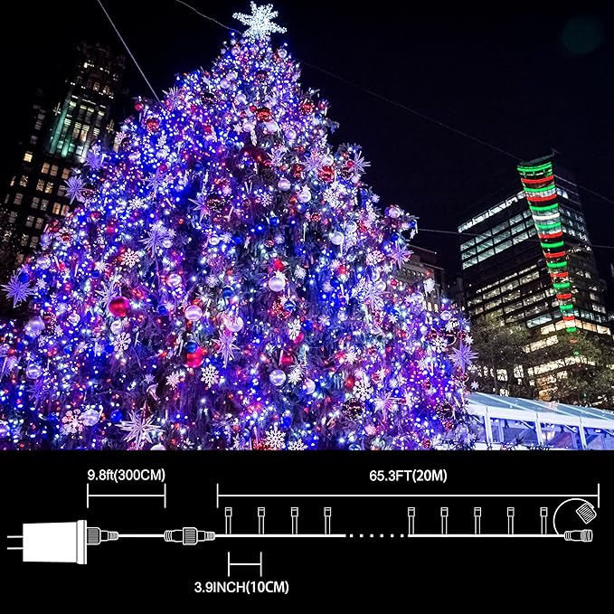 LAMPHOME Red White and Blue Patriotic String Lights, 66ft 200 LED Fairy Lights Plug in, 16 Modes 4th of July Lights Outdoor Waterproof for Independence Day Memorial Day Patriotic Window Decor