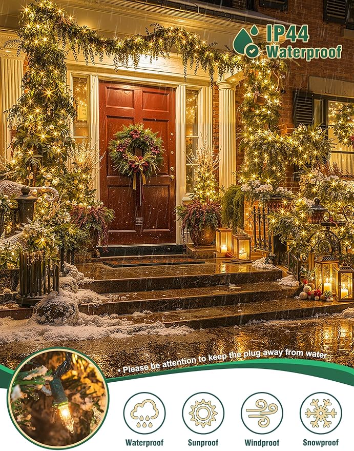 Hopolon Clear Christmas Lights Set 2 Pack 50 Count 13 Feet Incandescent Bulb Green Wire Mini String Lights for Indoor Outdoor Christmas Tree Garland Birthday Wedding Festival Decoration, Warm White