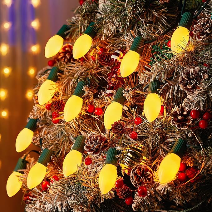 Brightown 25 Pack C9 Replacement Bulbs, Christmas C9 Incandescent Bulbs for Christmas String Lights, Christma Tree, Indoor Outdoor Holiday Decor, E17 Intermediate Base, 7 Watts, White