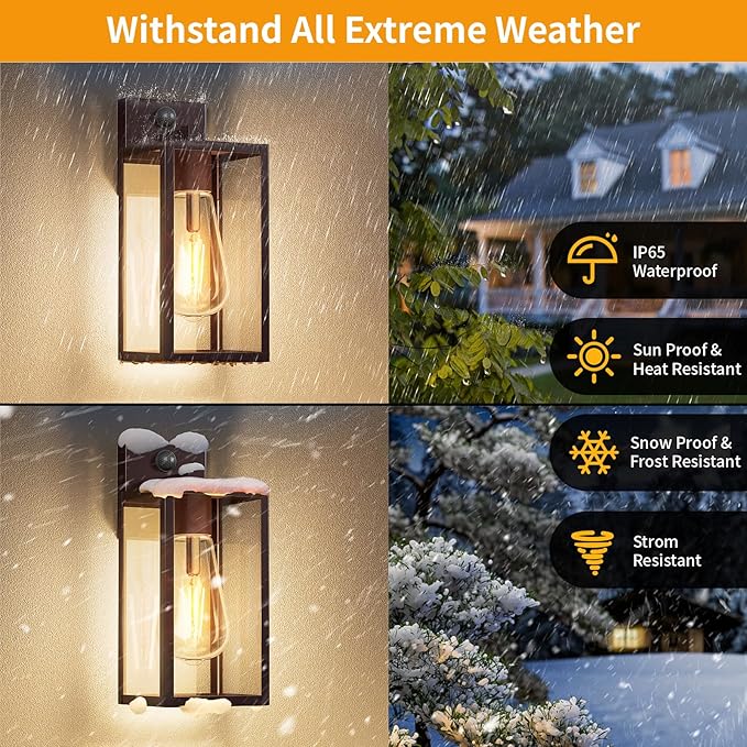 13'' Oil Rubbed Bronze Motion Sensor Outdoor Light Fixtures Wall Mount, Large Front Porch Lights,Dusk to Dawn Exterior Wall Sconce, Waterproof Lantern Lamp,Outside Coach Light for House,Garage,Yard