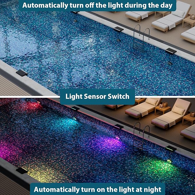 Solar Pool Lights, Submersible LED Pool Light with Remote, Underwater IP68 Waterproof, Dimmable 16 Colors Swimming Pool Lighting, 2 Pack
