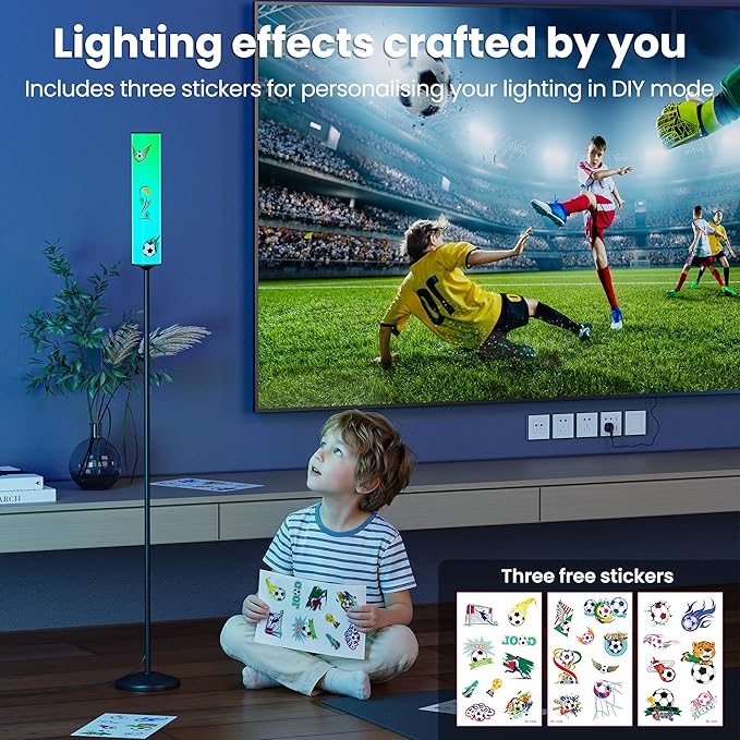 RGB Cylinder Floor Lamp, 1500Lumen Smart Floor Lamps, DIY Mode, Music Sync, Compatible with Alexa, Google, and Apple, for Living Room, Bedroom, Gaming, with Three Stickers