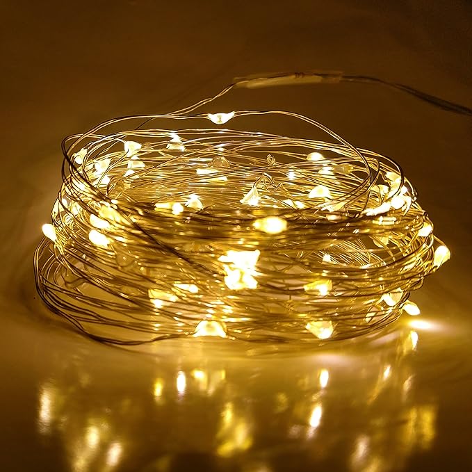 Hometown Evolution, Inc. Yellow LED Fairy Lights - Plug in - 33 Foot 100 Yellow LED Micro Lights on Copper Wire - Waterproof for Indoor and Outdoor Use